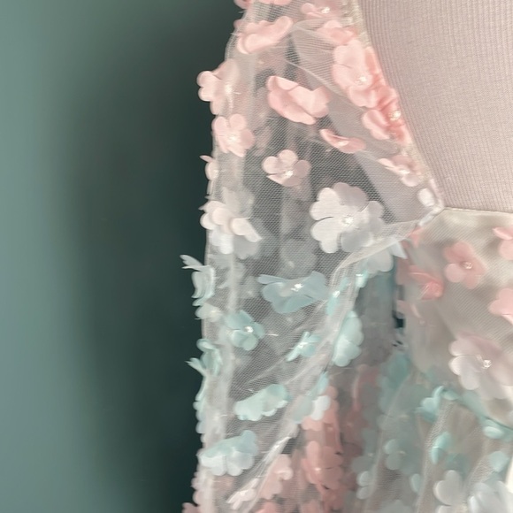 Storia Chic Sheer Floral baby doll Dress with Puff Sleeves - Picture 8 of 11